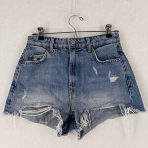 Zara Jean Shorts Womes 2 Blue Cut Offs High Rise Distressed